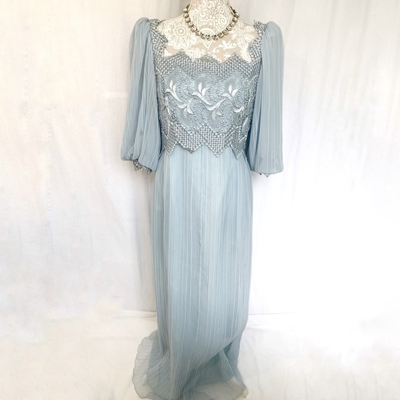 Miss Elliette Dresses & Skirts - Miss Elliette // Pale Blue Lace Pleated Maxi Dress